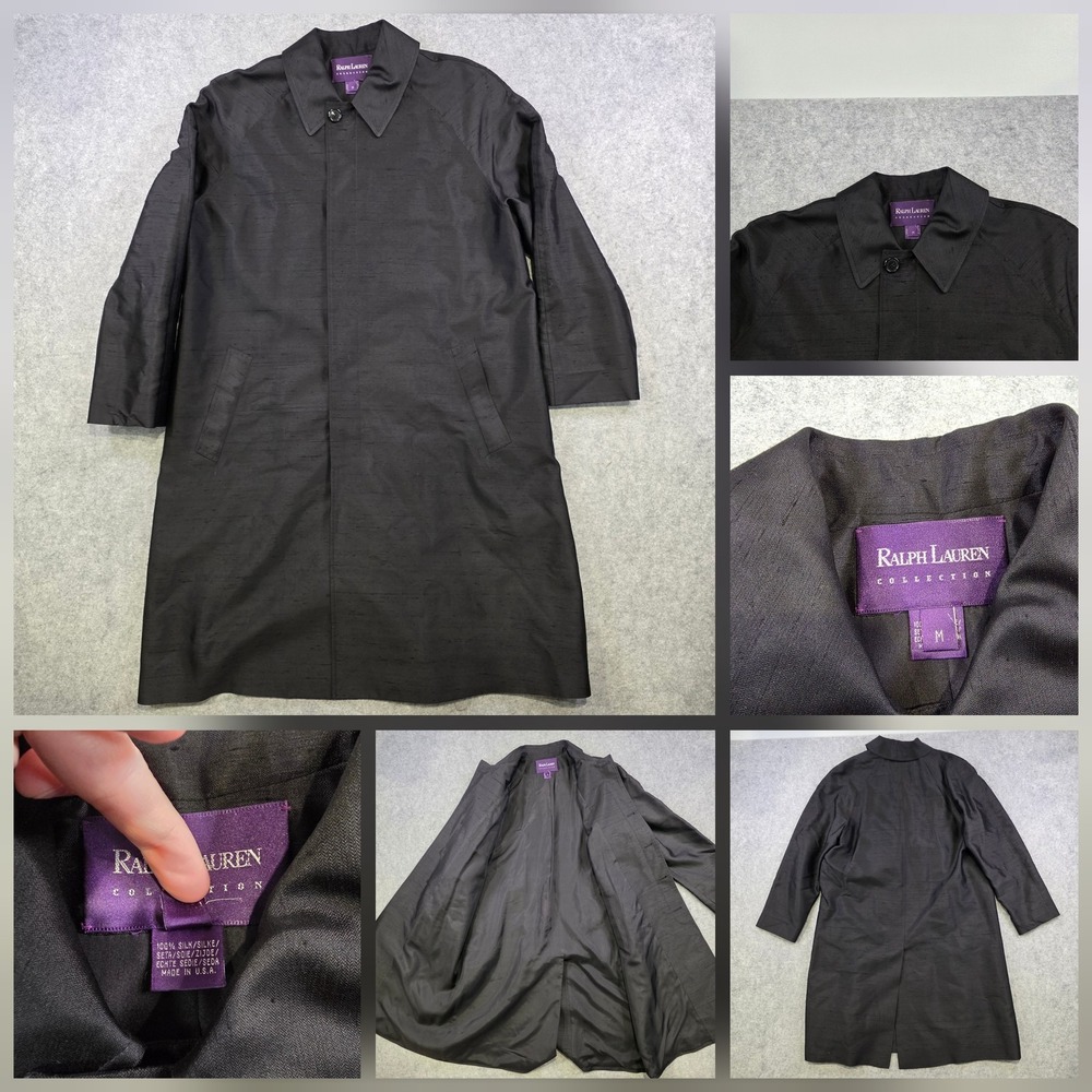 Ralph Lauren Purple Label Collection Coat Womens Medium 100% Silk Long Overcoat